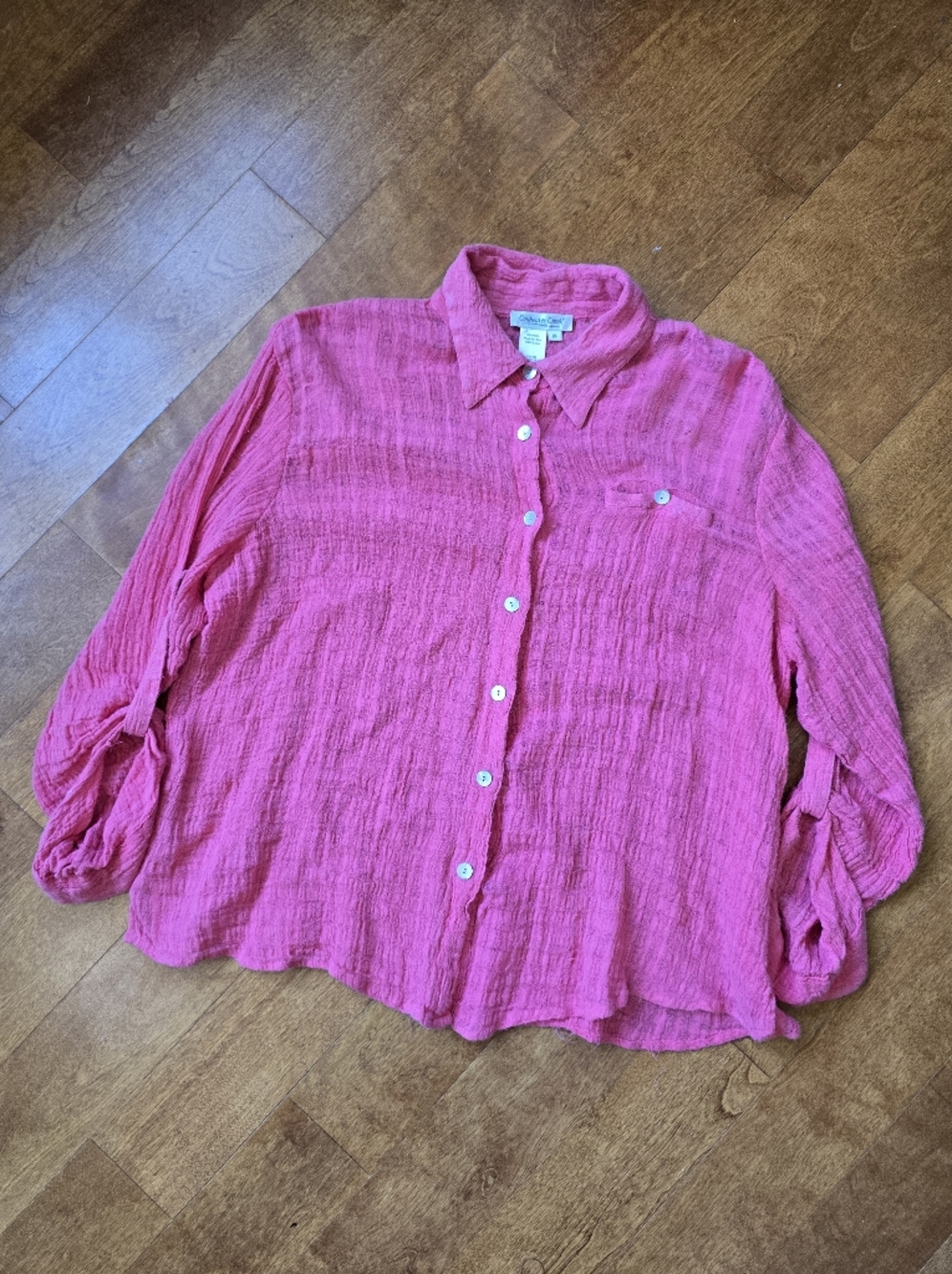 Coldwater Creek 100% linen pink button down blouse size XL